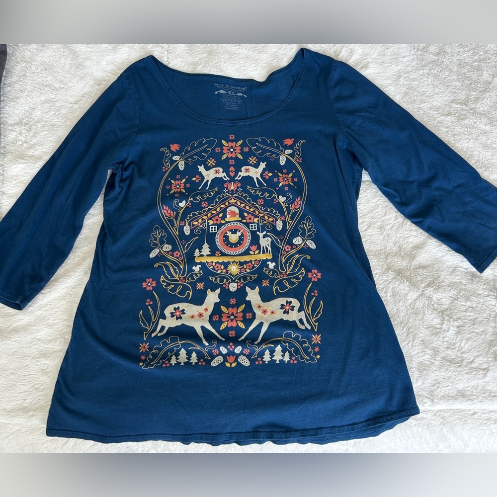 Blue Platypus XL deer cottagecore top